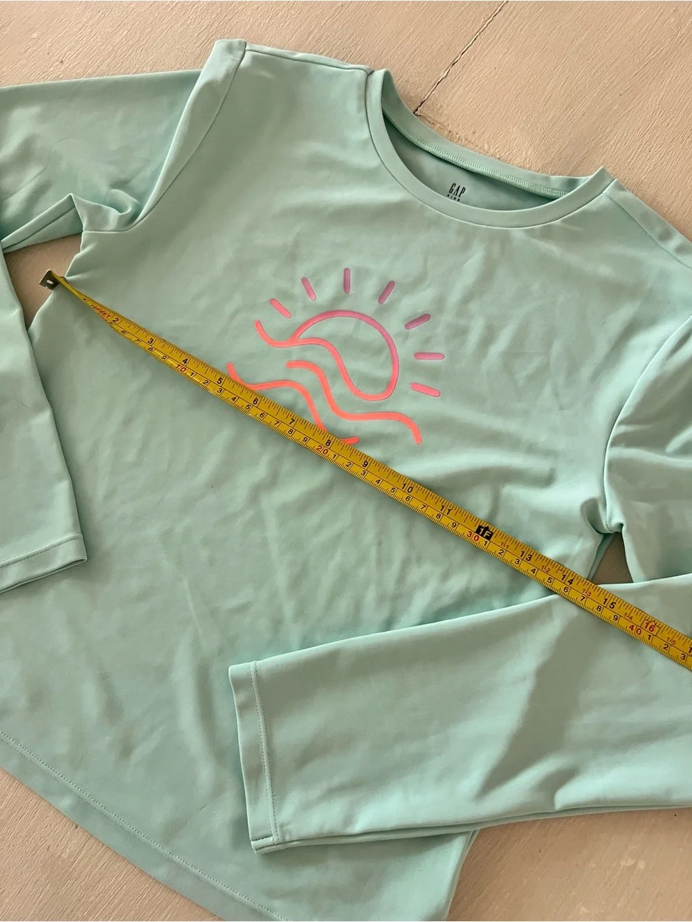 GAP Kids Long Sleeve Rash Guard Swim Top Mint Green Sun Wave Size XXL